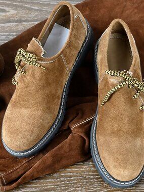 Suede Men’s Oktoberfest Shoes Golden Brown Traditional Bavarian Leather Shoes